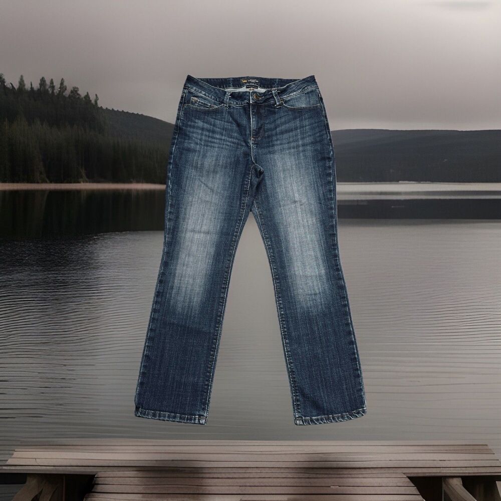Lee Regular Fit Straight Leg Mid Rise Jeans Petite 10P (31x27) Blue Denim Womens - Picture 2 of 7